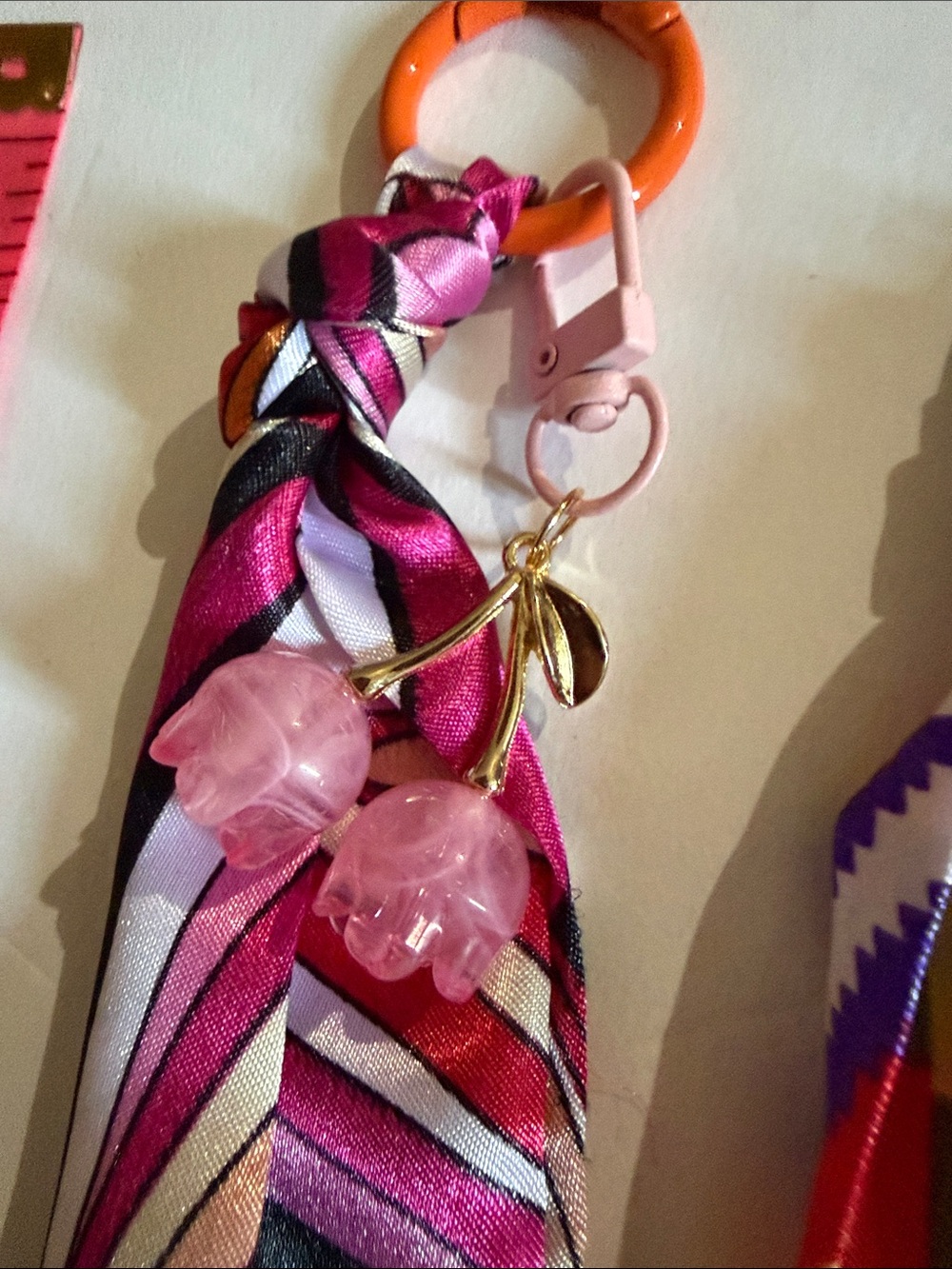 Multicolor Patterned Ribbon Scarf Keychain - Vibrant Pink & Multicolor - Picture 5 of 6